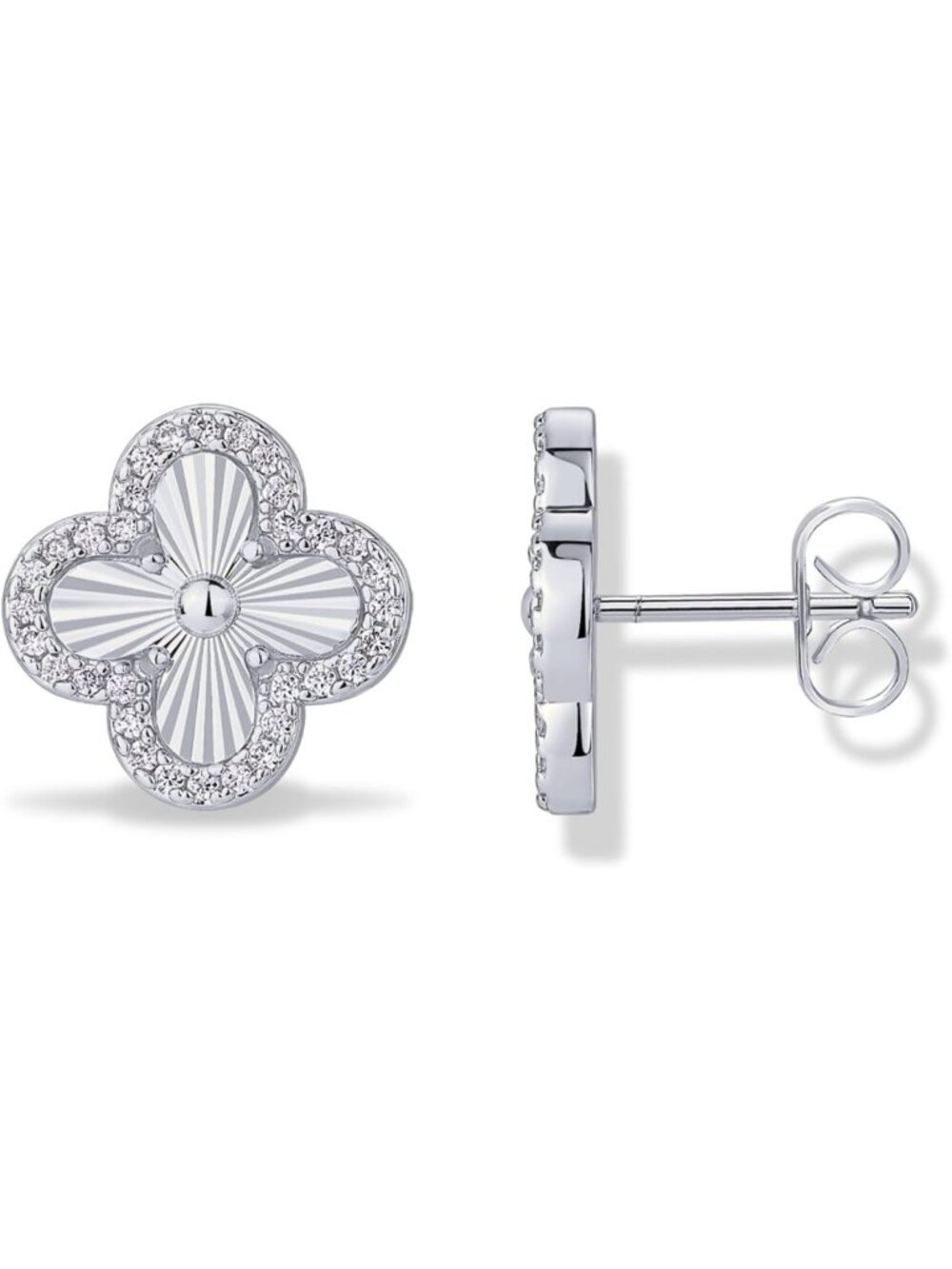 Gold Four Leaf Clover Stud Earrings for Women, 14K Plated CZ Jewelry Gift